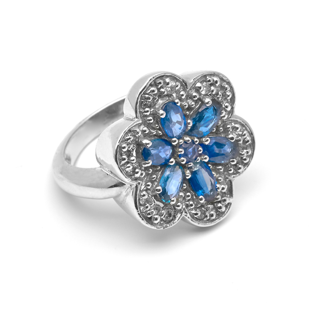 Bague saphir bleu, diamant argent Isabella